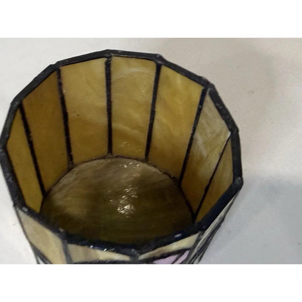 Vintage Stained Glass Tulip Candle Holder Votive Vase Art Nouveau Slag Glass